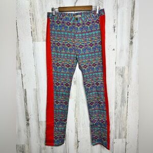 Billy By Flying Tomato Women's Aztec Bohemian Skinny Pants Orange Blue Large